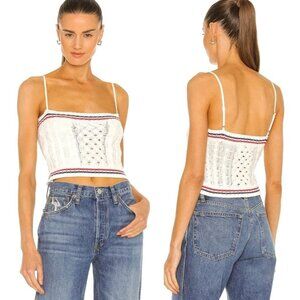 Le Superbe Tank Top Women XS White Cable Knit Deuce‎ Cotton Cashmere Tank Preppy